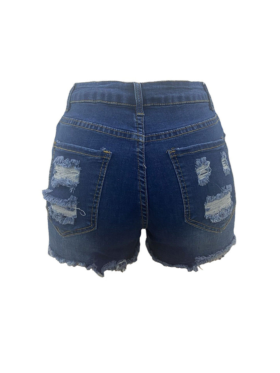 High Elastic Ripped Jeans Denim Shorts For Women-THAT FASHION STORE