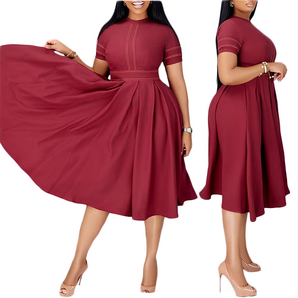 Women's Chic Ruffle A-Line Dress with Elegant Stitching - THAT FASHION STORE