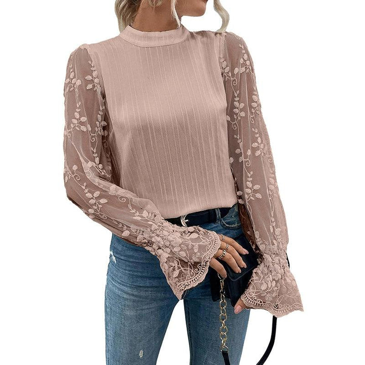 Fashion Long Sleeves Gauzy Chiffon Blouse Thin 2024 Summer New Arrival Stylish Easiest for Match Women's round Neck Pullover Tops-THAT FASHION STORE