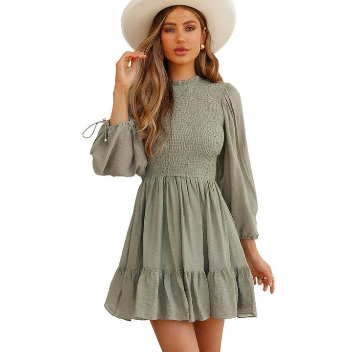 Fashion Smocking Stylish Carrying Strap Knee Length Long Sleeves Dress-THAT FASHION STORE