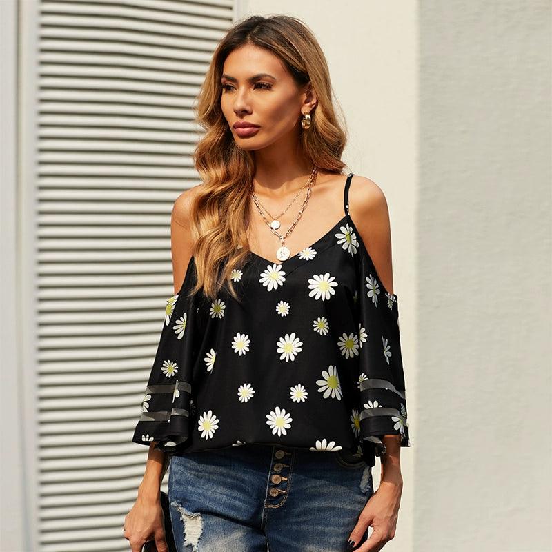 Casual Fashion Printed V-neck Sleeveless Tops Sling-THAT FASHION STORE