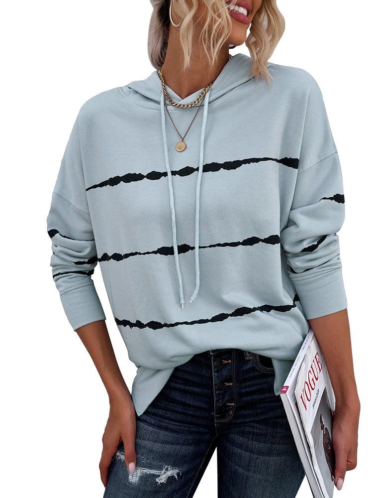 2024 Fall and Winter Stripes Tie-Dye Drawstring Hoodie for Women Fashion Fashion Casual Loose Pullover Long Sleeve Top Women-THAT FASHION STORE