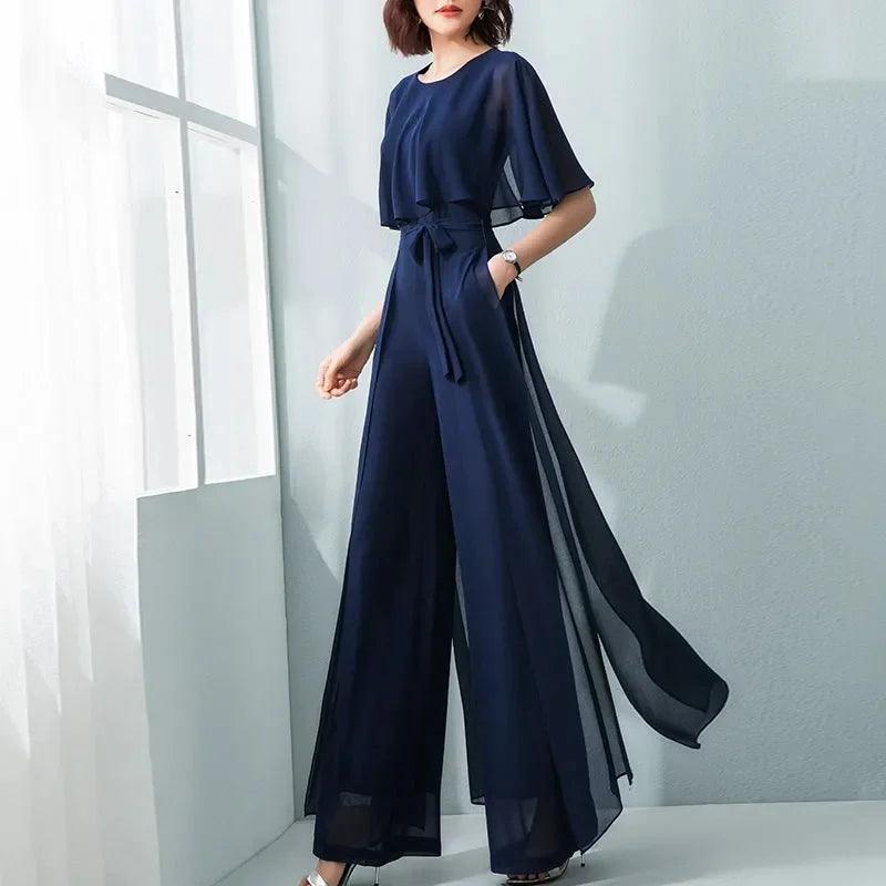 Lotus Leaf Sleeve Jumpsuit Women's Summer Long 2023 New Chiffon Jumpsuit Wide Leg Set Temperament Jumpsuit Jumpsuit-THAT FASHION STORE