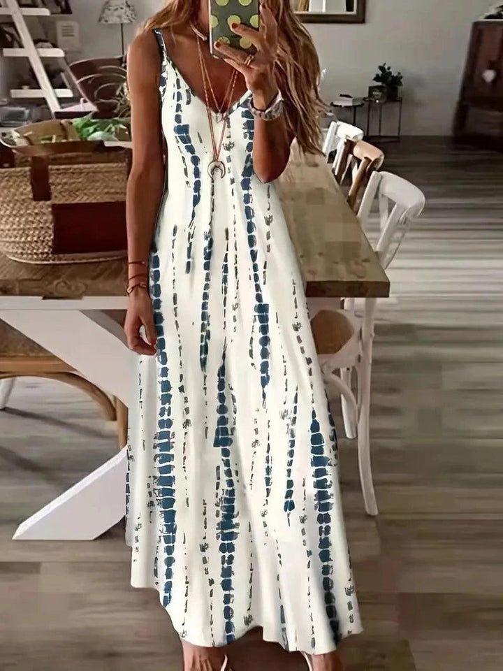 Women's Casual Loose V-neck Tie Dye Printed Spaghetti Maxi Dress Summer Beach Vacation Long Dress-THAT FASHION STORE