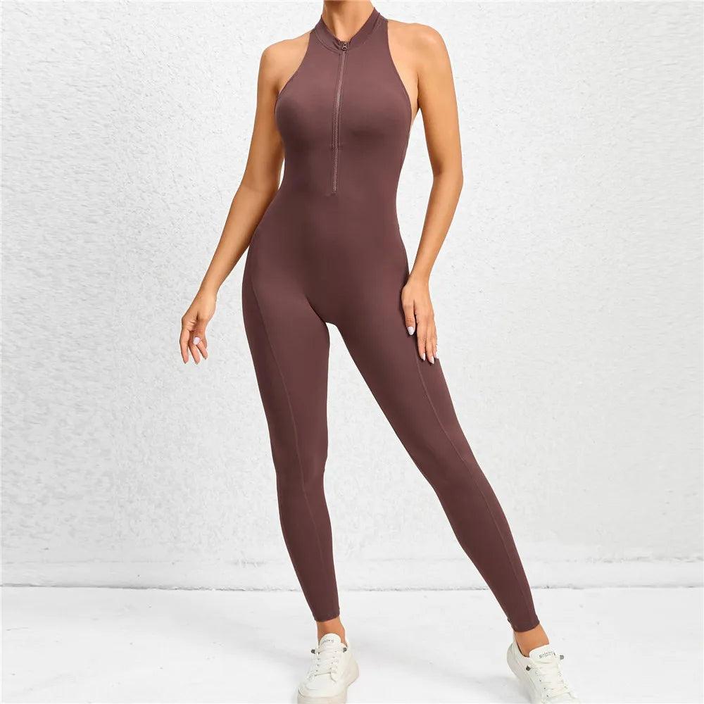 2024 Zipper Women Tracksuit Pad Yoga Set One Piece Jumpsuit Workout Scrunch Legging Rompers Sport Gym Active Suit Exercise Wear-THAT FASHION STORE