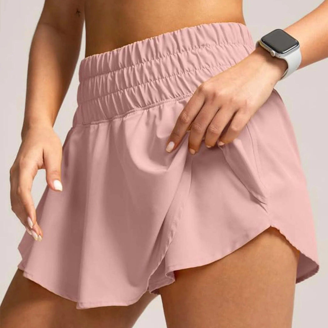 Women'S High Waisted Flowy Athletic Shorts Ruffle Skirt Wrap Front Liner Workout Running Shorts Tennis Double Layered Shorts-THAT FASHION STORE