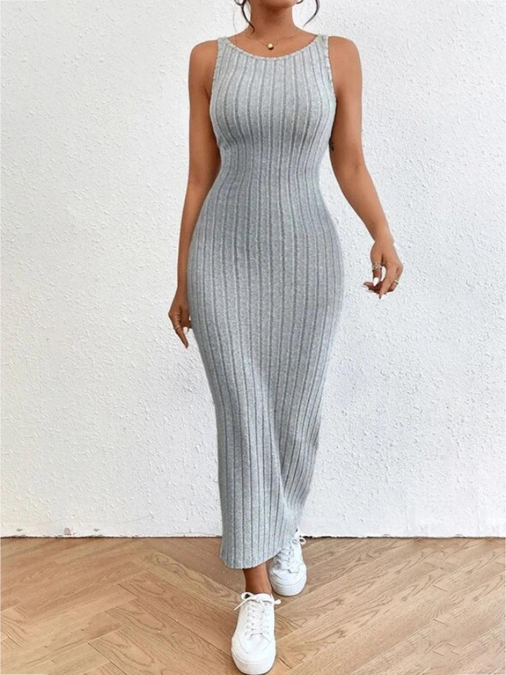 wsevypo Backless Knit Bodycon Long Dress Women's Summer Sleeveless O Neck Tank Dress Street Vacation Beach Casual Sundress-THAT FASHION STORE