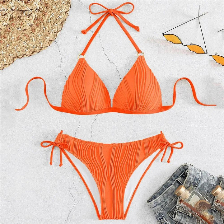 Sexy Push Up Swimwear String Halter Bikinis Set Wrinkled Swimsuit Women 2024 Lace-up Bathing Suit Brazilian Bikini Bather Swim-THAT FASHION STORE