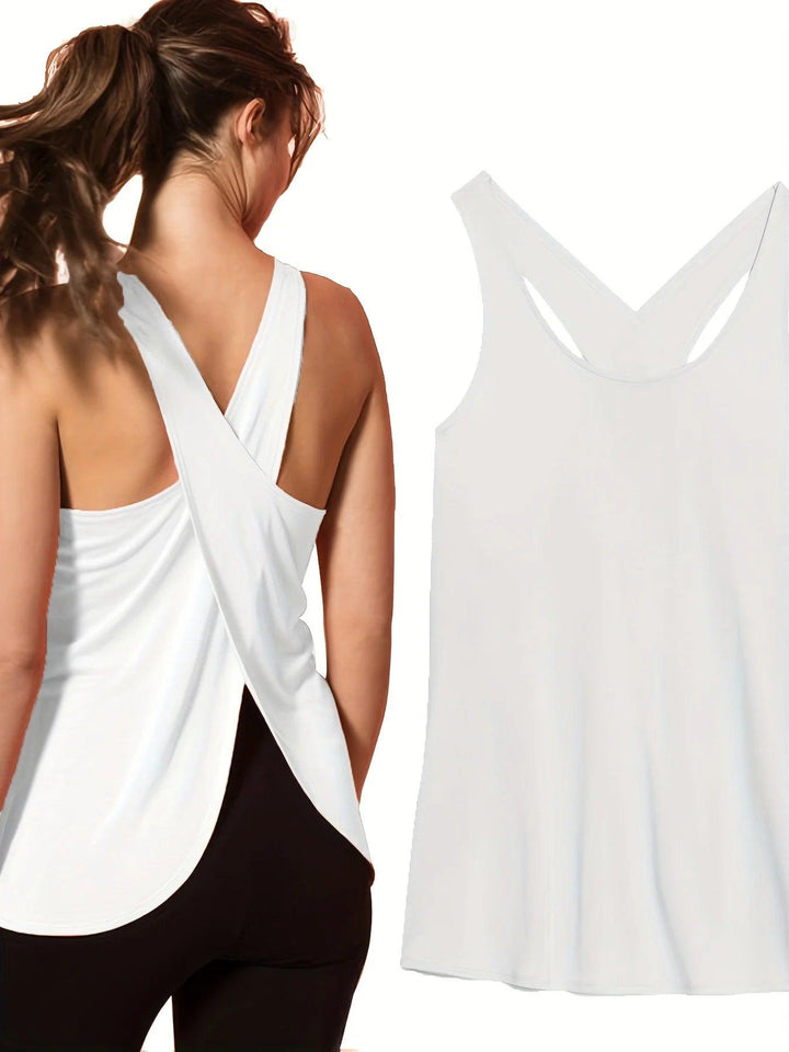 Women's Activewear: Solid Wrap Back Sports Tank Tops - Sleeveless, Breathable & Asymmetrical Hem Fit - Perfect For Fitness & Wor-THAT FASHION STORE