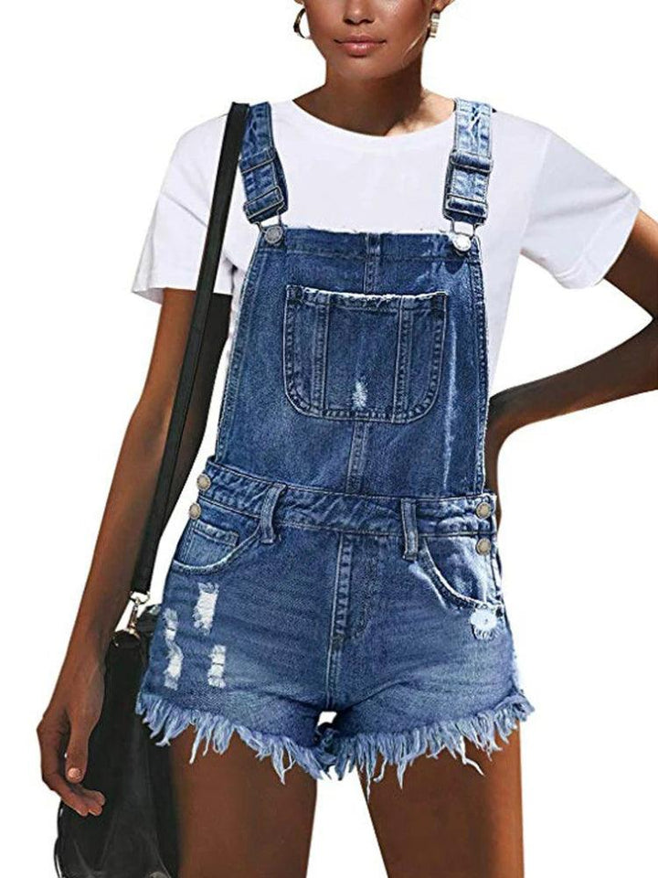 Sexy Ripped Hole Denim Overalls Women 2023 Summer Jumpsuit Female One Piece Jeans Playsuit Straps Shorts Rompers Streetwear-THAT FASHION STORE