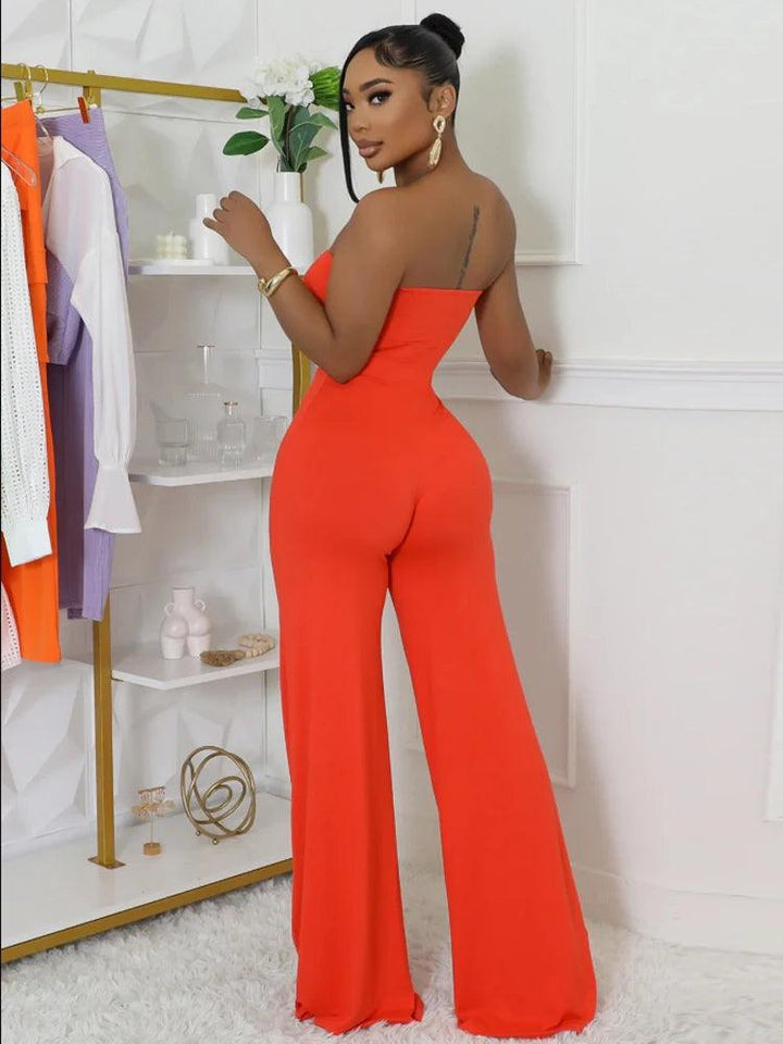 Beyprern Fashion Off Shoulder Snake Metal Jumpsuits One Piece Outfits Beautiful Strapless Hollow Out Wide Leg Rompers Overalls-THAT FASHION STORE