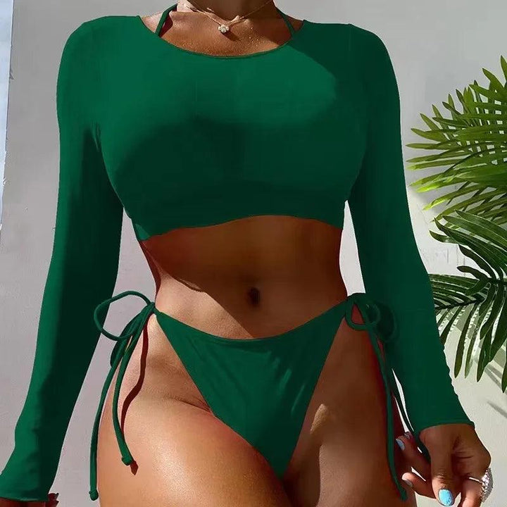 2024 Sexy Bikini 3 Pieces Sets Print Long Sleeves New Swimsuit Women Swimming Low Waist Swimwear Female Bathing Suit Give A Gift-THAT FASHION STORE