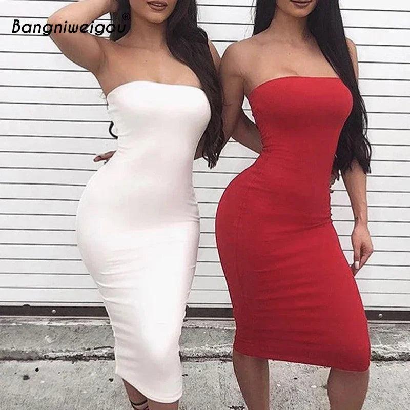 Bangniweigou Sexy Off Shoulder Tube Dress Summer Women Black White Basic Bodycon Sundress Strapless Stretchy Bandage Robe Femme-THAT FASHION STORE