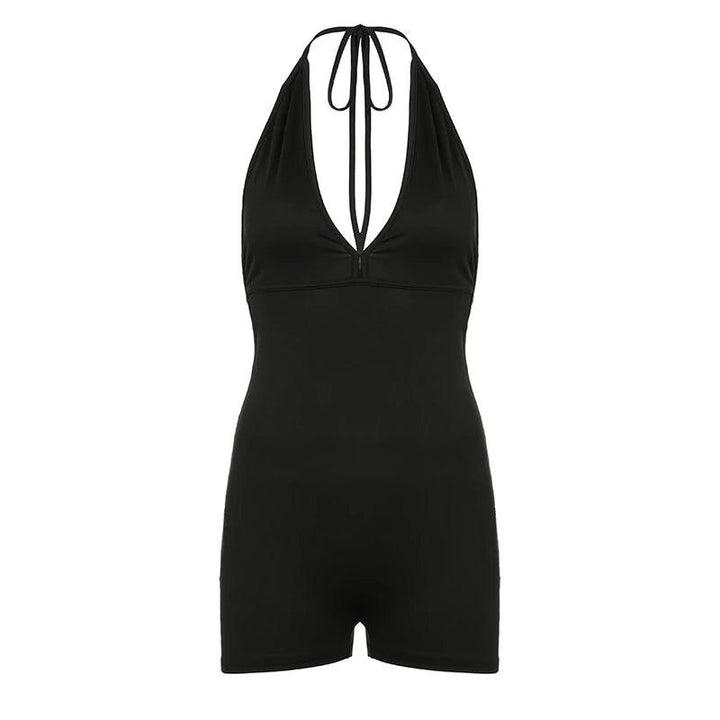 Cuteandpsycho Backless Sexy Slim Rompers Streetwear Halter Neck Chic Solid Women's Jumpsuits Sleeveless Fashion Skinny Outfits-THAT FASHION STORE