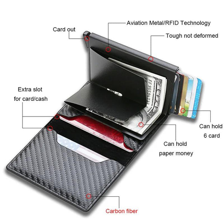 Carbon Fiber Credit Card Holder Wallets Men Brand Rfid Black Magic Trifold Leather Slim Mini Wallet Small Money Bag Male Purses-THAT FASHION STORE