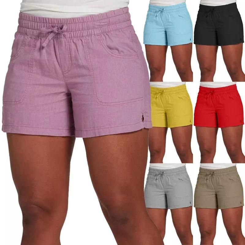 2023 S-5XL Fashion Women Summer Casual Solid Color Elastic Waist Lace Up Split Shorts Casual Short Pants-THAT FASHION STORE