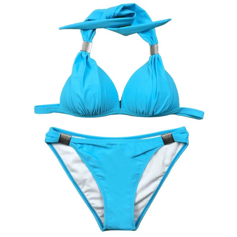 New bikini fashion European and American two-piece set of solid color bikini hard cup swimsuit women's swimsuit-THAT FASHION STORE