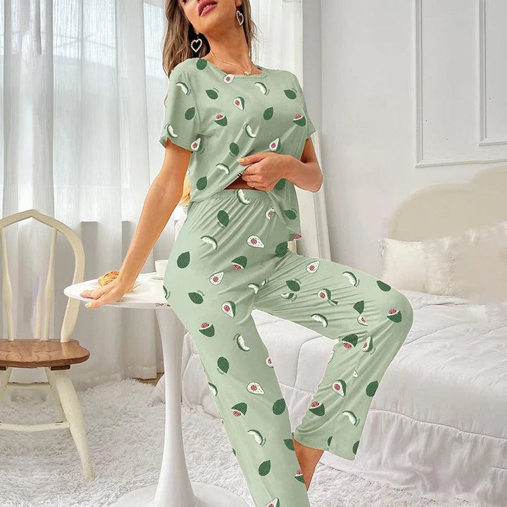 Womens Pajamas Sleepwear Set Soft Comfortable Short Sleeve Tops With Long Pants Pajama 2 Pieces Lingerie Women Home Clothes Suit-THAT FASHION STORE