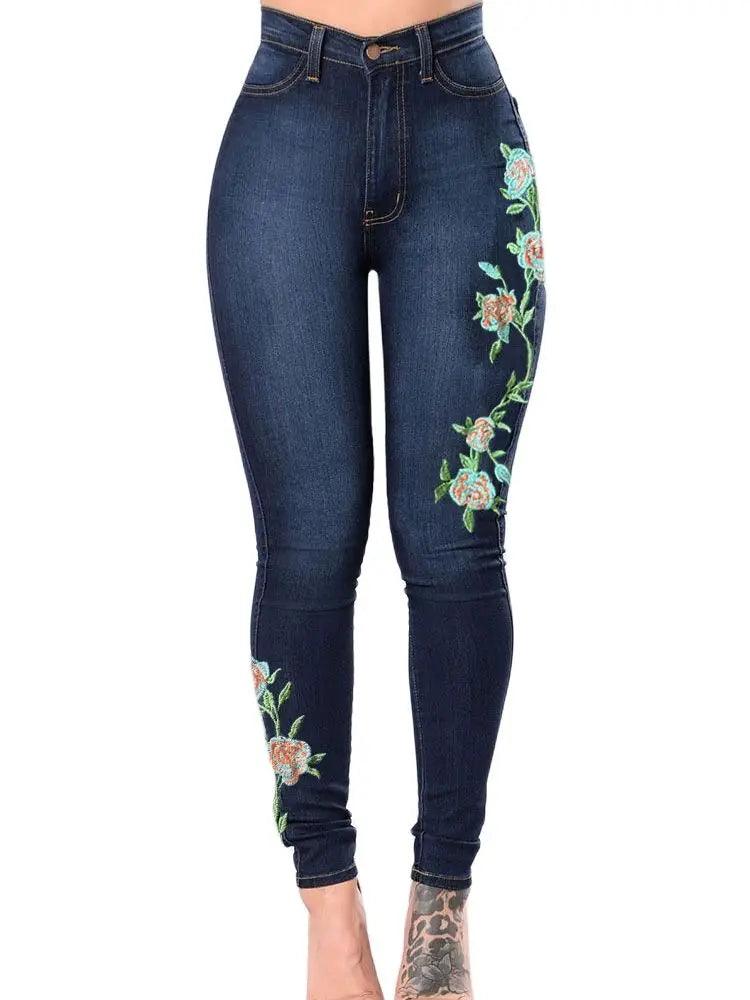 2023 New Women's High Waist Embroidered Jeans Fashion Slim Stretch Denim Pencil Pants Casual Female Clothing S-3XL Drop Shipping-THAT FASHION STORE