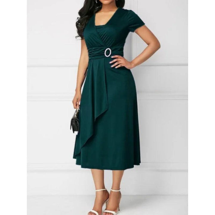 2024 Summer Elegant V-neck Plus Size 4XL 5XL Night Dress Women Dresses Sexy Ruched High Waist Evening Party Midi Dress Vestidos-THAT FASHION STORE