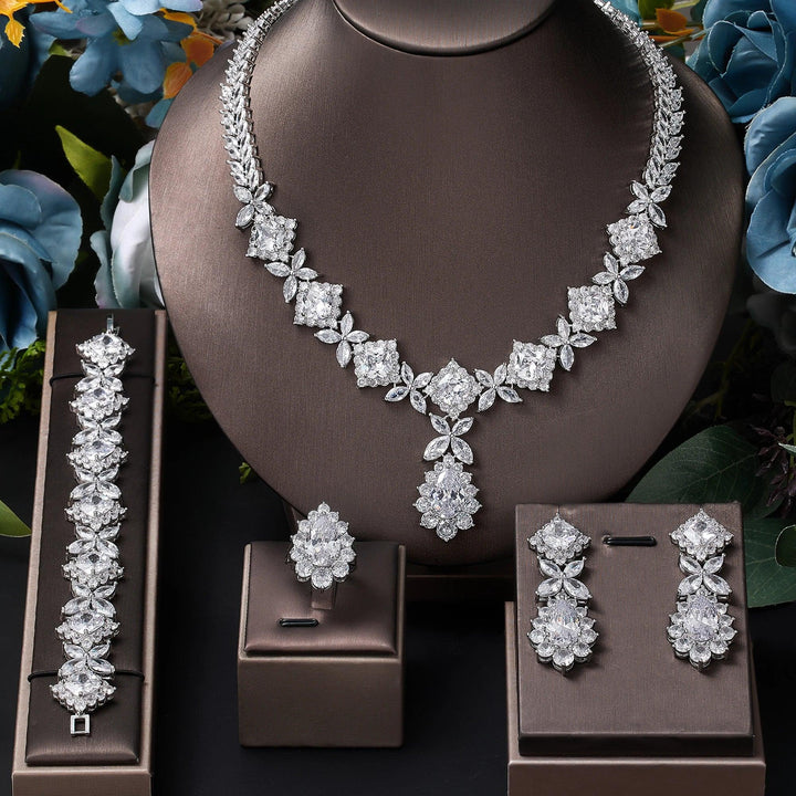 4 pieces of bride zirconia full set of women's party jewelry, luxury Dubai Nigeria CZ luxury crystal wedding necklace set-THAT FASHION STORE