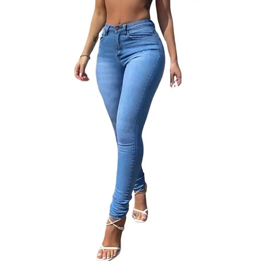 Skinny Pants Long Lasting Slim-fitting Full-Length Leggings Skinny Trousers Mid-Waist Eye-catching Denim Pants for Girl-THAT FASHION STORE