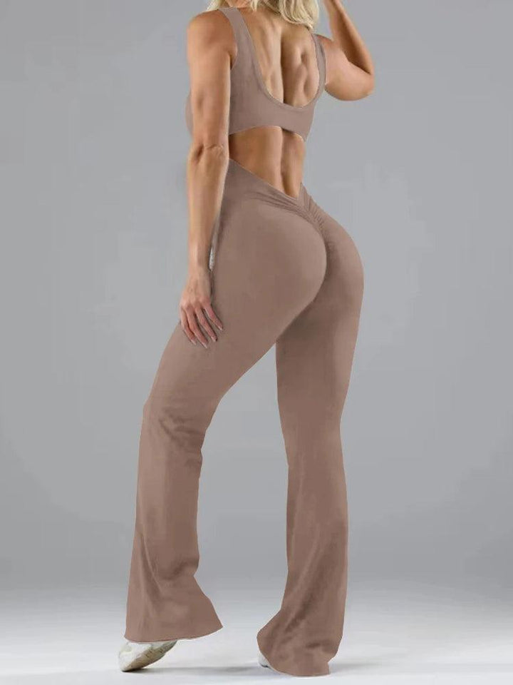 Hollow Out Beauty Back Women Wide-leg Peach Butt Running Fitness Yoga Bodysuit Sexy Backless Jumpsuits-THAT FASHION STORE