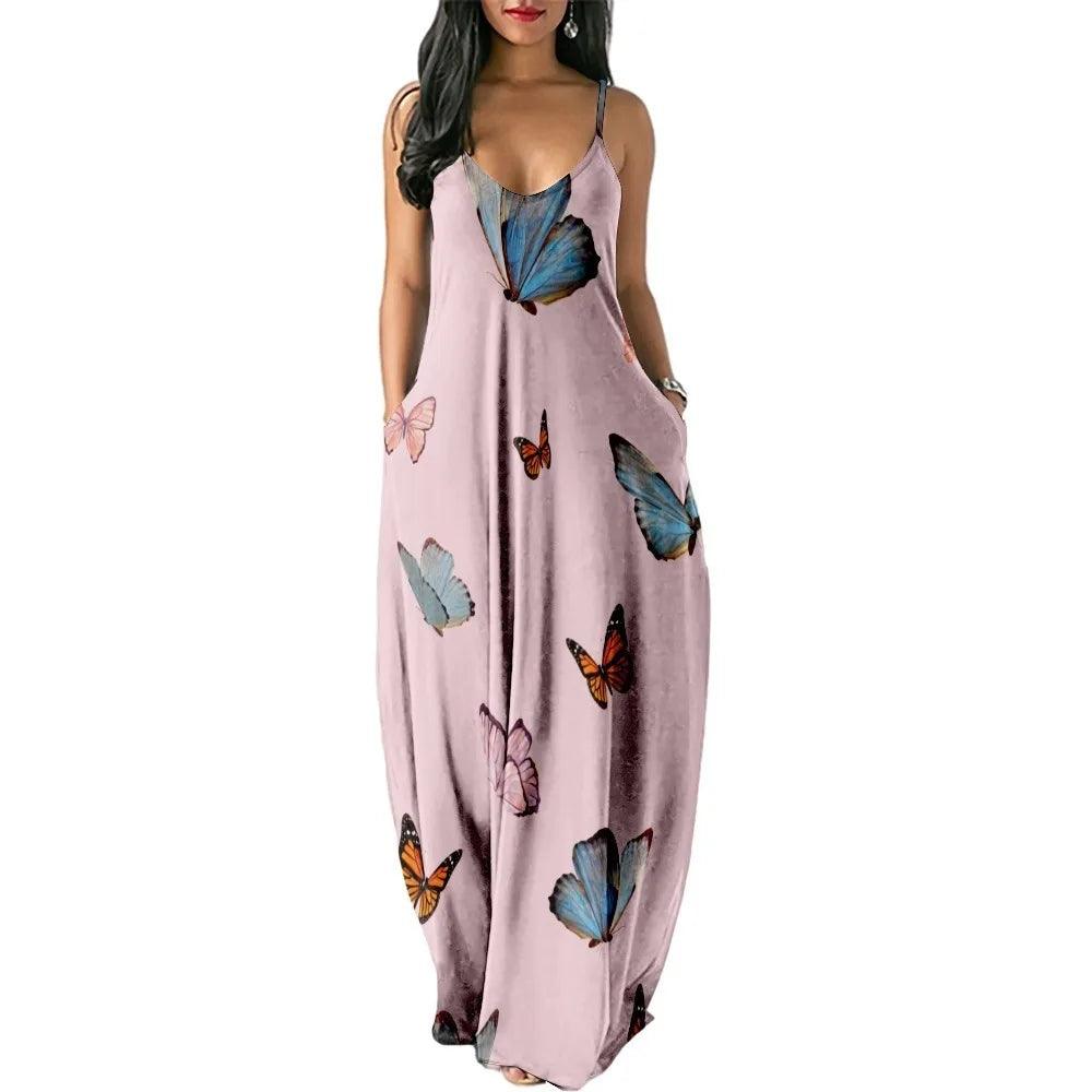 Chic Butterfly Women Maxi Dress Print Long Dresses Fashion Women's Vintage Dress Woman Retro Elegant Girls Club Party Vestidos-THAT FASHION STORE