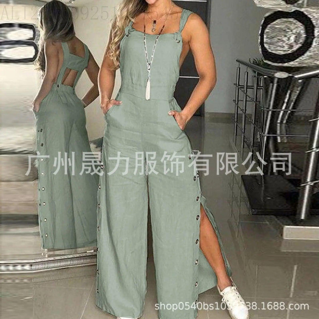 Women's Jumpsuit 2023 New Solid Color Suspenders Sleeveless Wide Leg Straight Pants Fashion Casual Street Clothing-THAT FASHION STORE