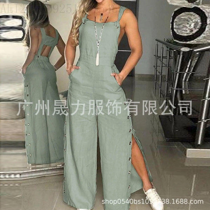 Women's Jumpsuit 2023 New Solid Color Suspenders Sleeveless Wide Leg Straight Pants Fashion Casual Street Clothing-THAT FASHION STORE