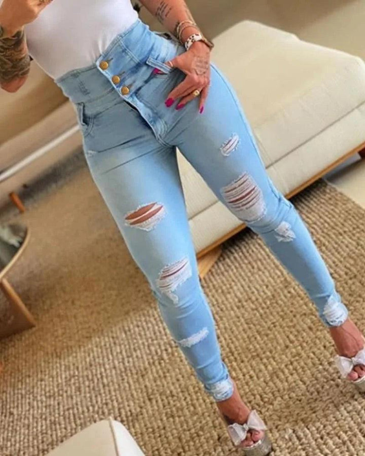 Pencil Pants Jeans Women Pencil Pants Bodycon High Waist Casual Long Pant Sheath Denim Trousers Tie Y2k Trouser Spring 2024-THAT FASHION STORE