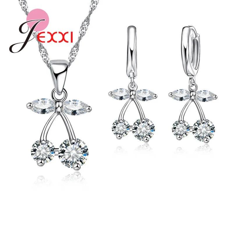 Cheap Sale 925 Sterling SilverCrystal Flower Square Pendant Necklace Earrings Jewelry Set For Women Girls Wedding Engagement-THAT FASHION STORE