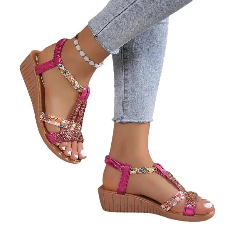 Women Wedge Sandals Summer Bohemia Rhinestones Casual Platform Sandals Female Peep Toe Outdoor Beach Shoes обувь женская летняя-THAT FASHION STORE