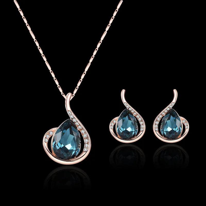 3pcs/set Jewelry Sets Women Elegant Waterdrop Rhinestone Pendant Necklace Hook Earrings Jewelry Set-THAT FASHION STORE