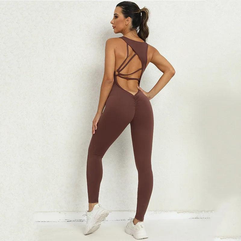 Women Slim Fit One-Pieces Yoga Set Backless One Piece Jumpsuit Workout Scrunch Shorts Bodysuit Gym Bodycon Sport Fitness Romper-THAT FASHION STORE