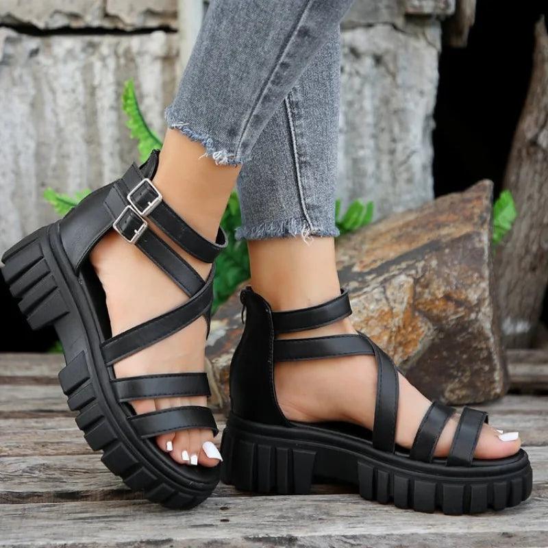 Fashion Chunky High Heels Roman Sandals for Women 2024 Summer Ankle Strap Plarform Sandals Woman Strap Thick Heeled Party Shoes-THAT FASHION STORE