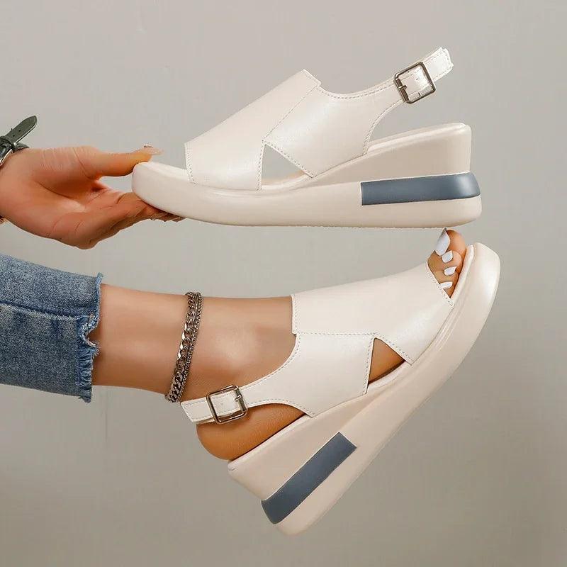 Summer Women Wedge Sandals Solid Color Open Toe Sandals Outdoor Beach Shoes Casual Fashion Sandals Roman Shoes Platform Sandals-THAT FASHION STORE