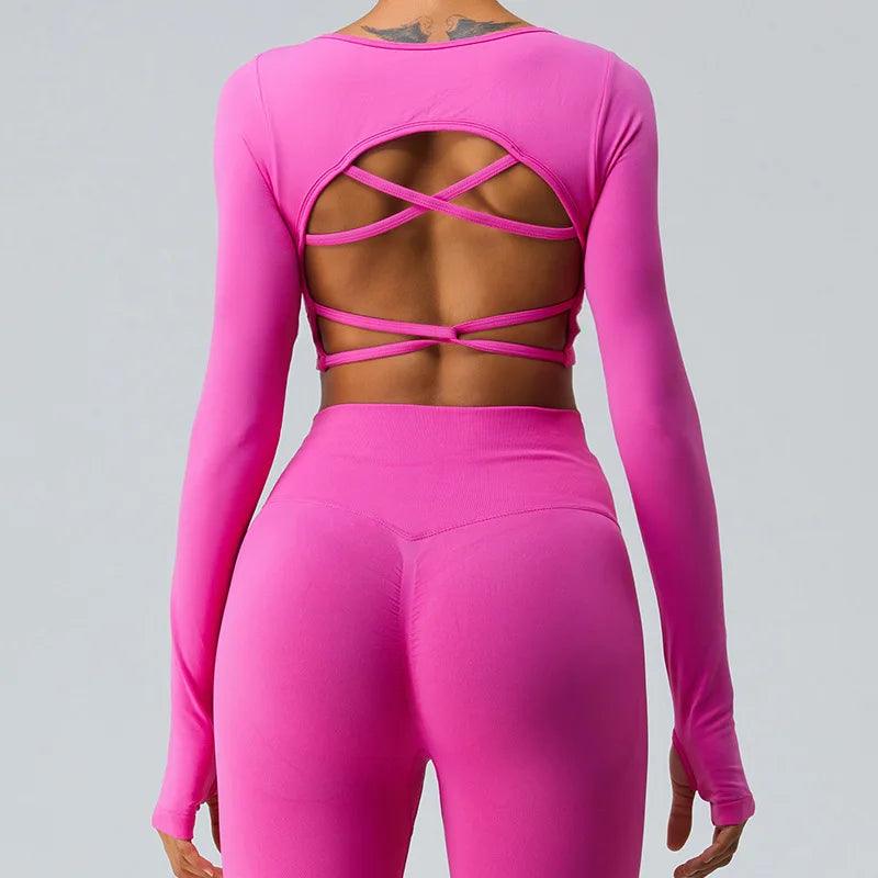 Sports Shirts With Criss Cross Back Fitness High Elasticity Yoga Clothing Sport Crop Tops Gym Top Women-THAT FASHION STORE