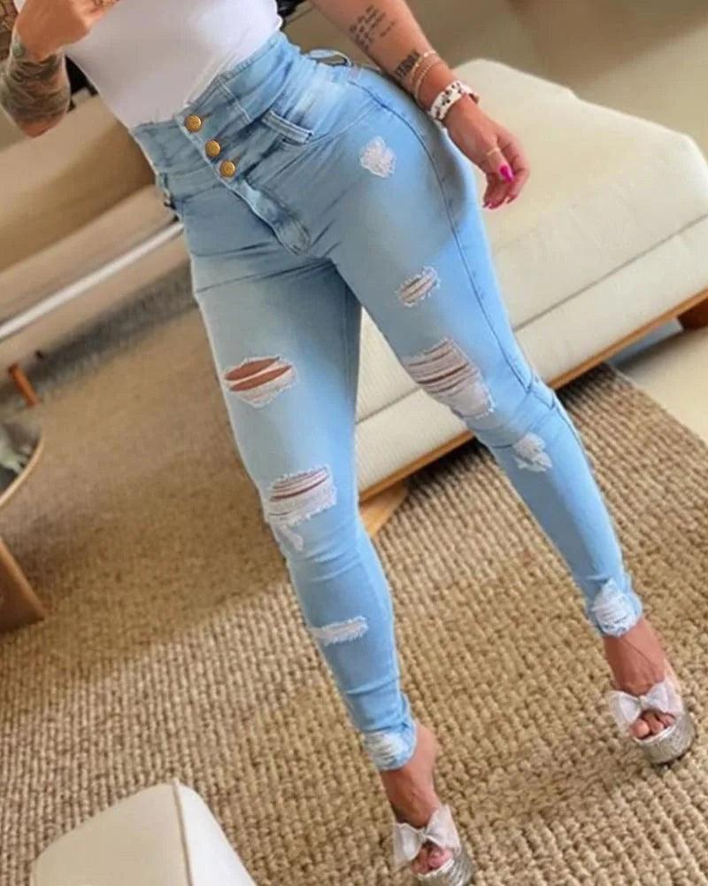 Pencil Pants Jeans Women Pencil Pants Bodycon High Waist Casual Long Pant Sheath Denim Trousers Tie Y2k Trouser Spring 2024-THAT FASHION STORE