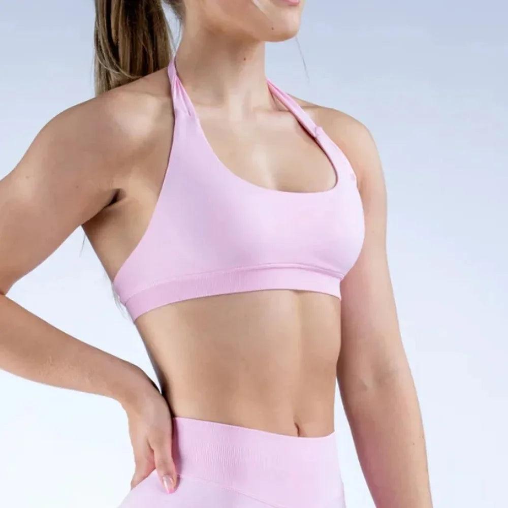 Seamless Impact Sports Bra Sexy Open Back Halter Neck Strap Bra Fitness Yoga Top Bras Midium Support Workout Gym Crop Top Women-THAT FASHION STORE