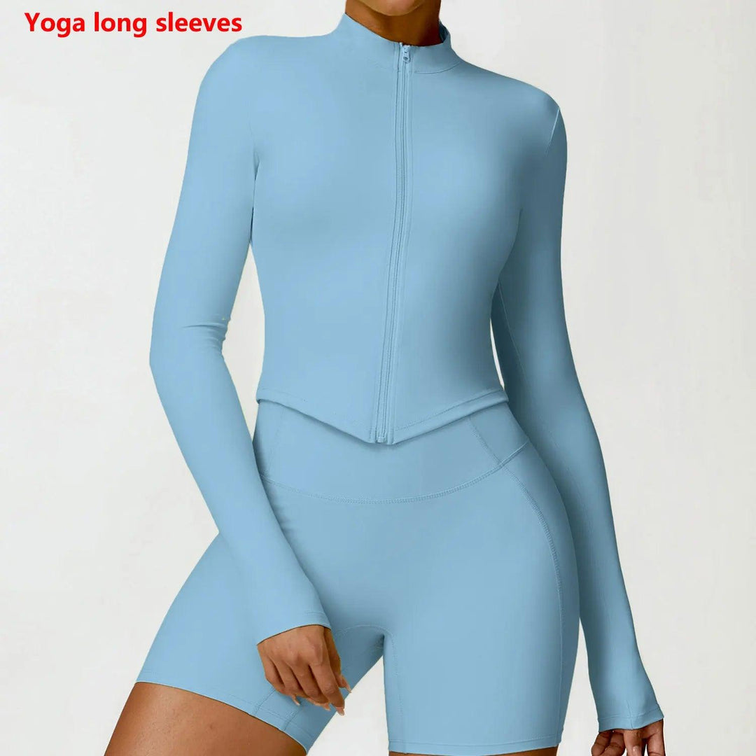 Women's Gym Exercise Shirt Yoga Long Sleeve Sportswear Top Zipper Jacket Gym Push Up Workout Tops Running Cycling Sportswear-THAT FASHION STORE