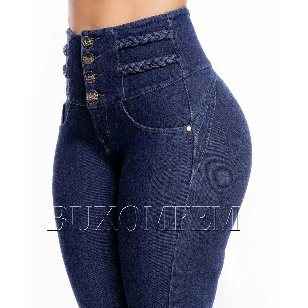 Fashion High Waist Sexy Skinny Stretch Jeans for Women Button Fly Straight Pencil Pants Straight Leg Wrap Hips Daily Trousers-THAT FASHION STORE