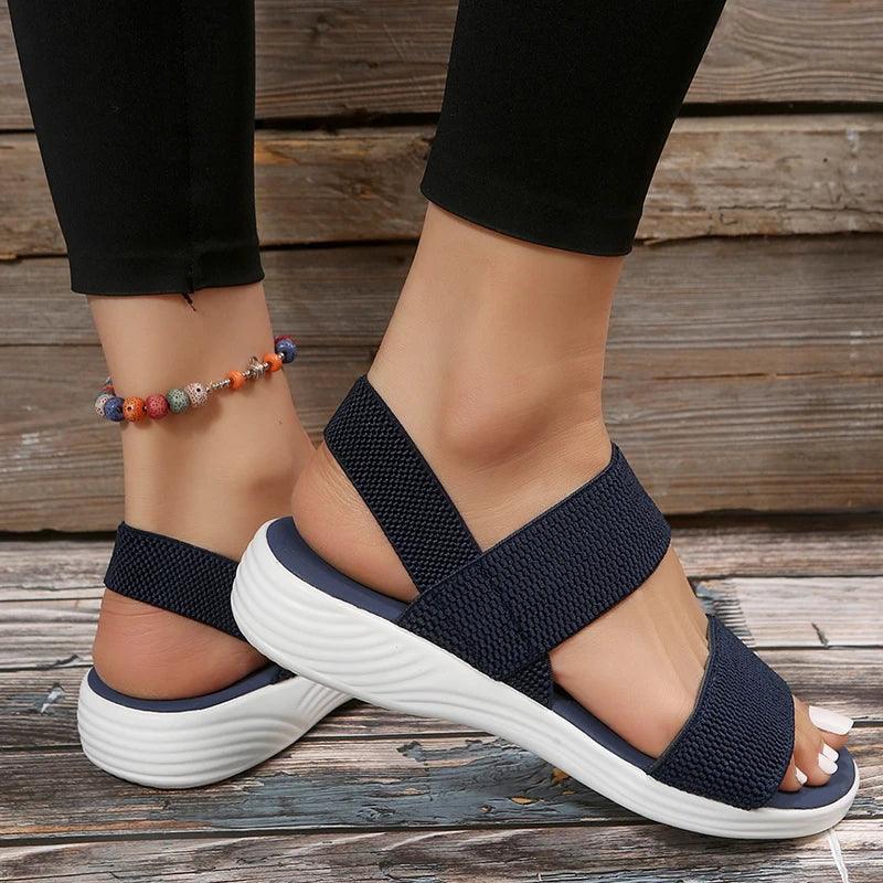 Women's Knit Elastic Cloth Wedge Sandals Slip On Lightweight Walking Sandals Women Plus Size Comfortable Summer Shoes Woman 2023-THAT FASHION STORE