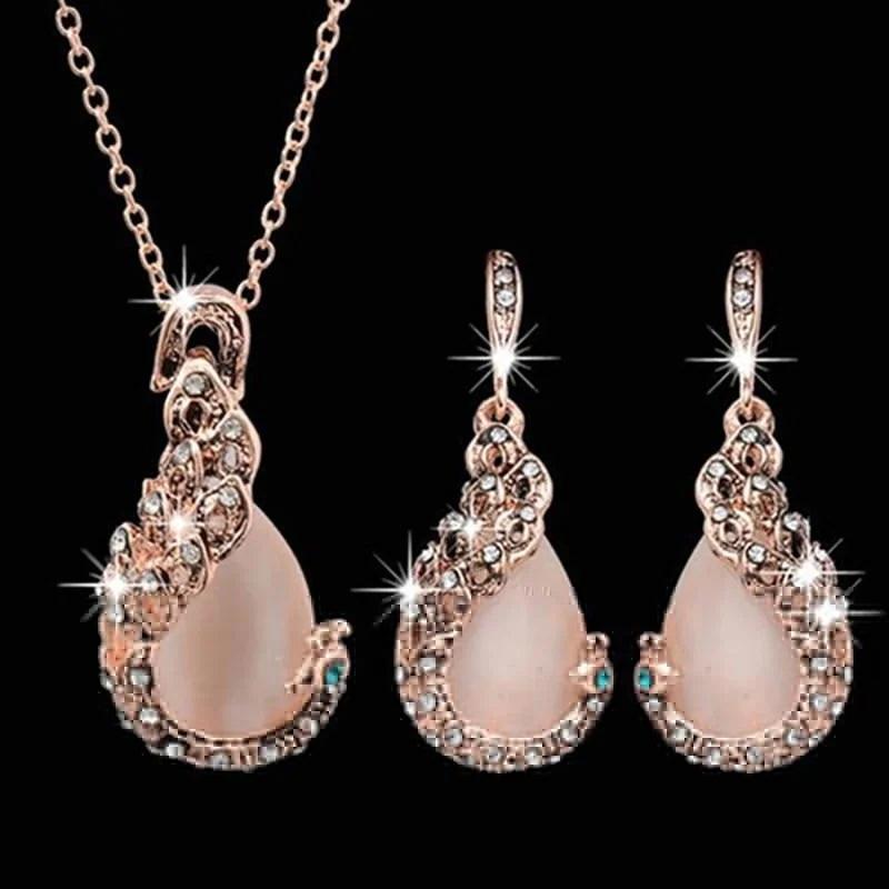 3pcs/set Jewelry Sets Women Elegant Waterdrop Rhinestone Pendant Necklace Hook Earrings Jewelry Set-THAT FASHION STORE