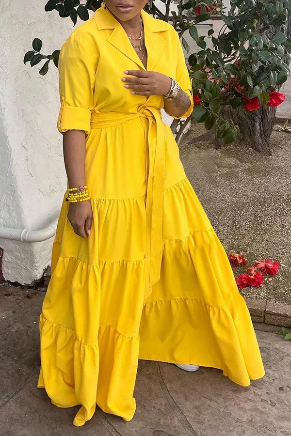 Summer Button Down Shirt Dress Women Casual Solid Turn Down Collar Half Sleeve Ruched Party Club Maxi Dress Women Pleated Dress-THAT FASHION STORE