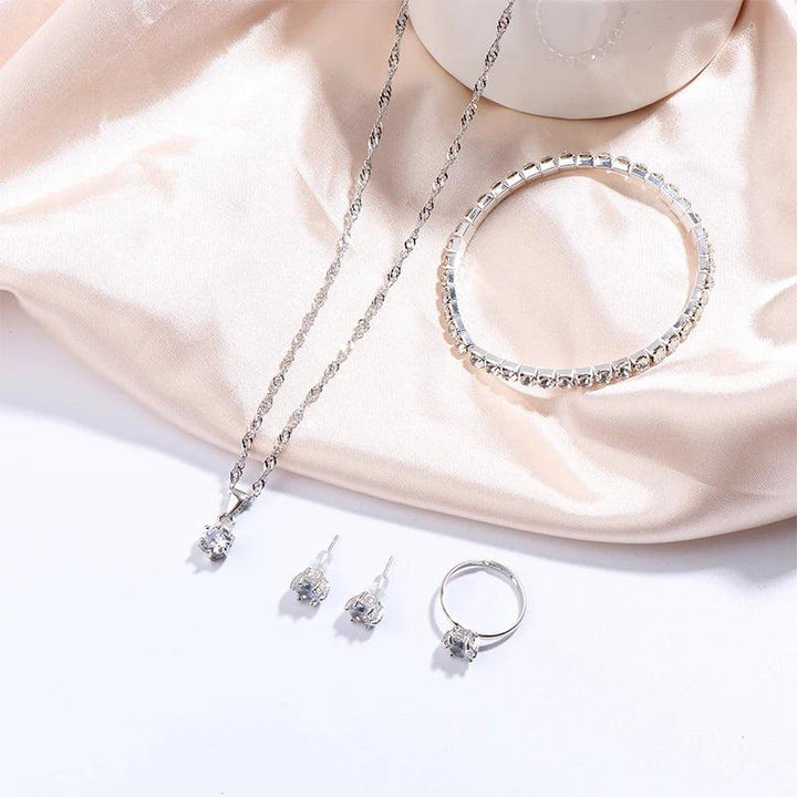 Luxury Women Ring Necklace Earrings Rhinestone Bracelet Female Casual Ladies Jewelry Set-THAT FASHION STORE