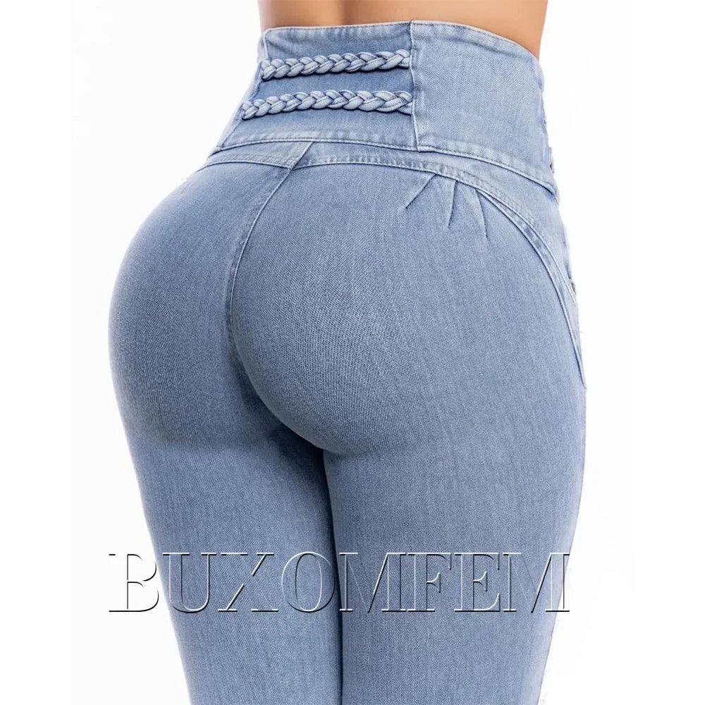 Fashion High Waist Sexy Skinny Stretch Jeans for Women Button Fly Straight Pencil Pants Straight Leg Wrap Hips Daily Trousers-THAT FASHION STORE