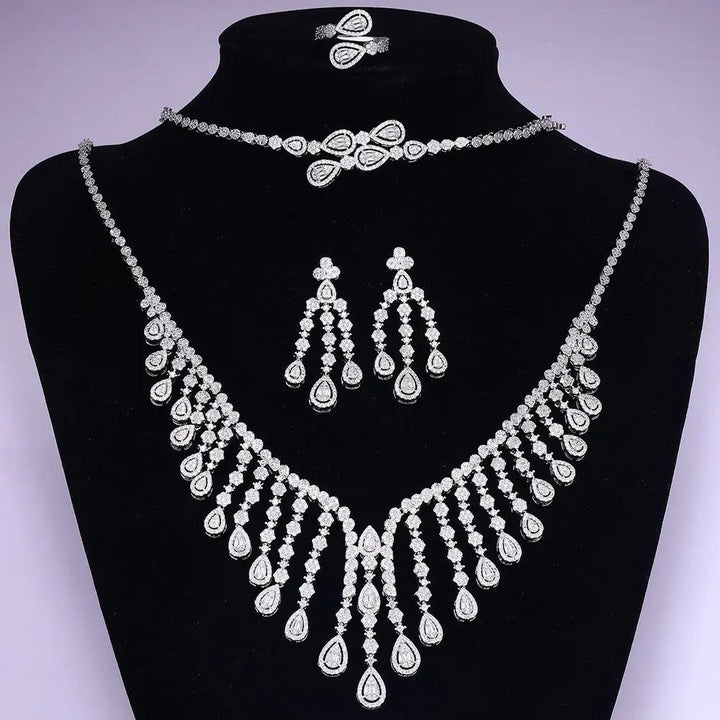 2023 New 4-piece Cubic Zirconia Bridal Wedding Set Dubai Women's Wedding Jewelry Set Nigeria Africa Necklace Earring Set-THAT FASHION STORE