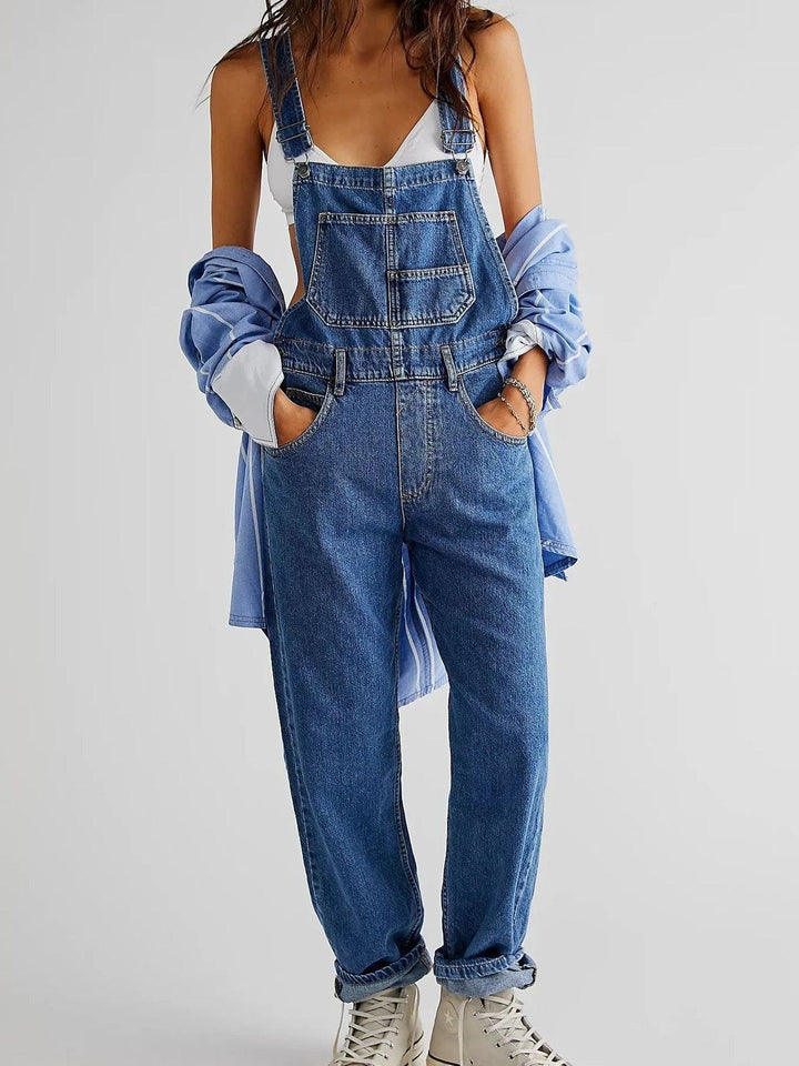 Blue Denim Overalls Jumpsuit Rompers Women Belted Hole Hollow Out E-girl Casual Work Pants Hot Y2k Jeans Long Pants Streetwear-THAT FASHION STORE