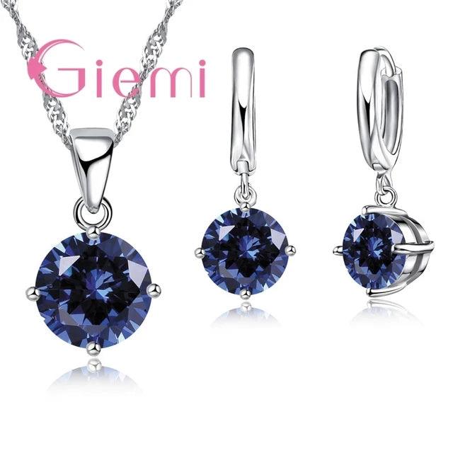 925 Sterling Silver Pendant Necklace Earrings For Women Engagement Fashion Jewelry Set Trendy Austrian Crystal Wholesale-THAT FASHION STORE